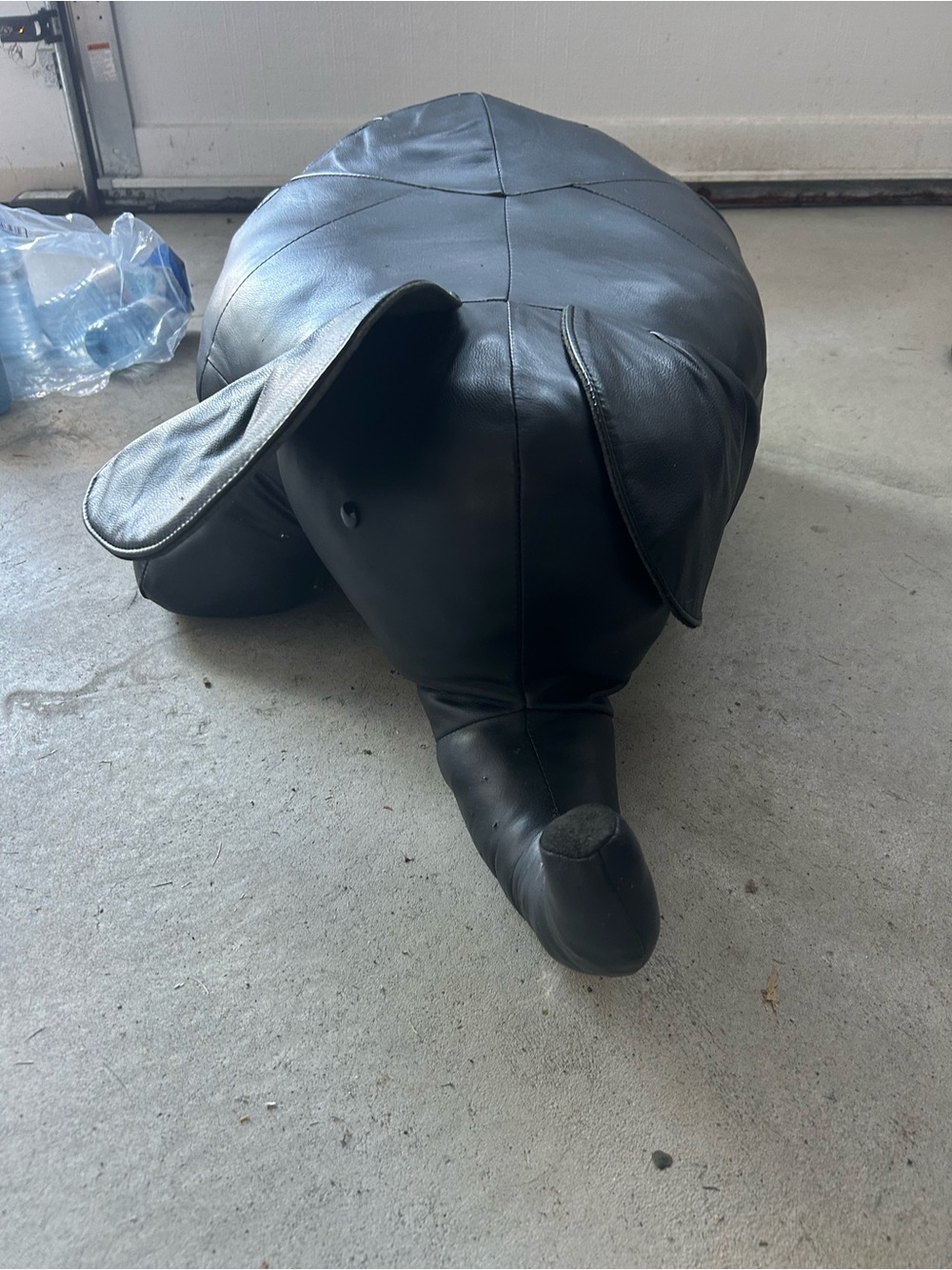 Black Leather Elephant Accent Pouf - Home Accents
